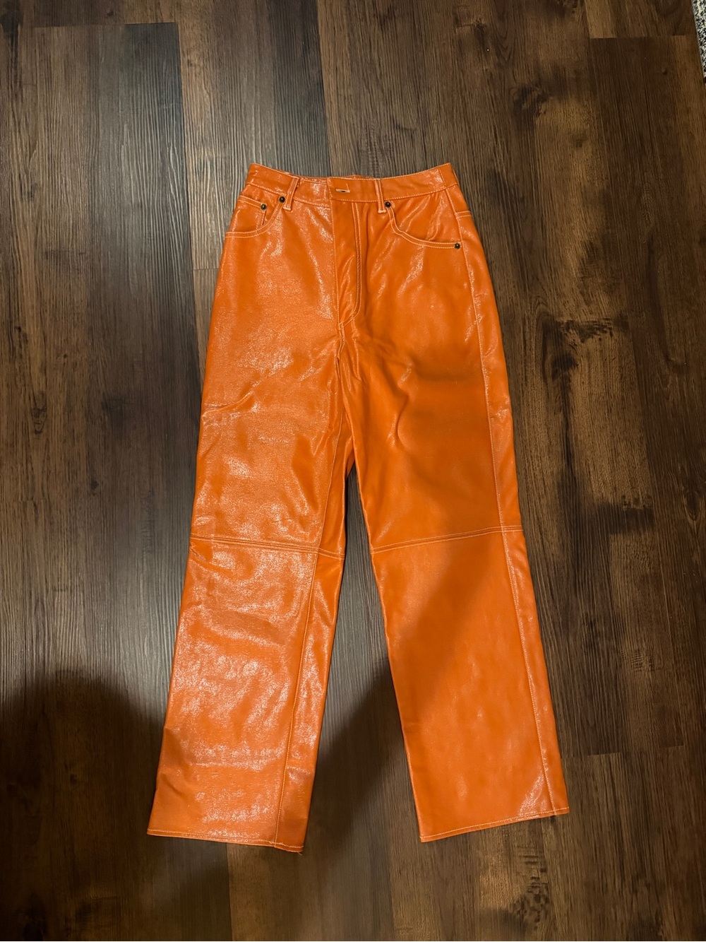 Free People Orange Faux Leather Straight-Leg Pants